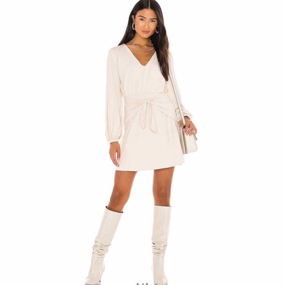 Susana Monaco Tie Panel Gathered Sleeve Dress Cream Size Small